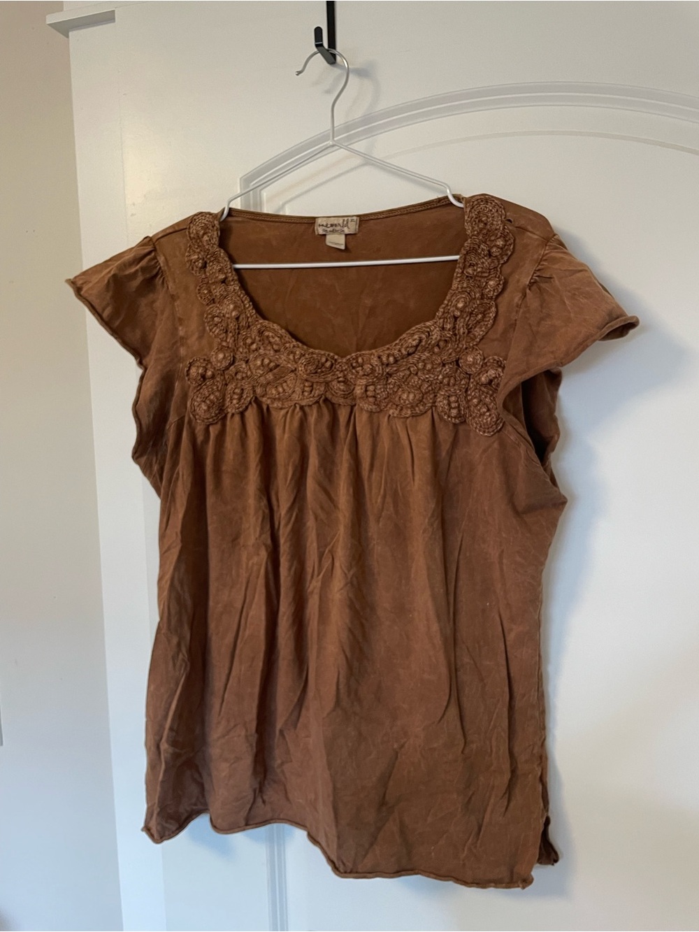 Y2K Brown Crochet-Trim Tee
